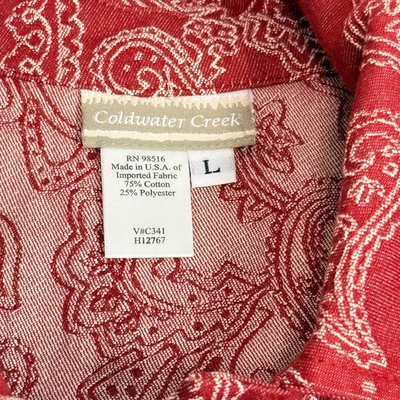 Coldwater Creek Button Down Womens L Red Cotton Blend Floral Paisley Print - Picture 6 of 7